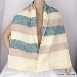 Echarpe laine beige verte à rayures 