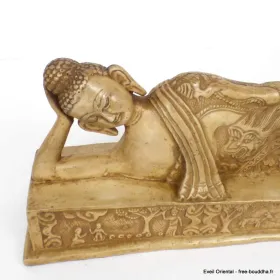 Statuette bouddhiste Bouddha allongé couleur sable 31 cm - Statuettes bouddhistes tibétaines artisanales