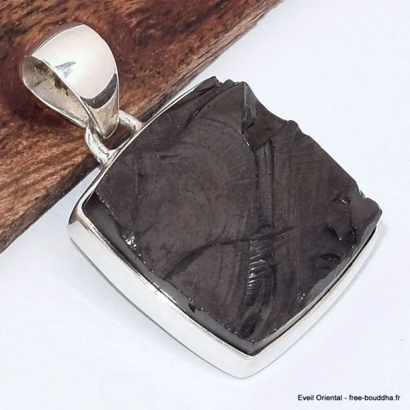 Pendentif Shungite Elite carré serti clos - Pendentifs pierres naturelles