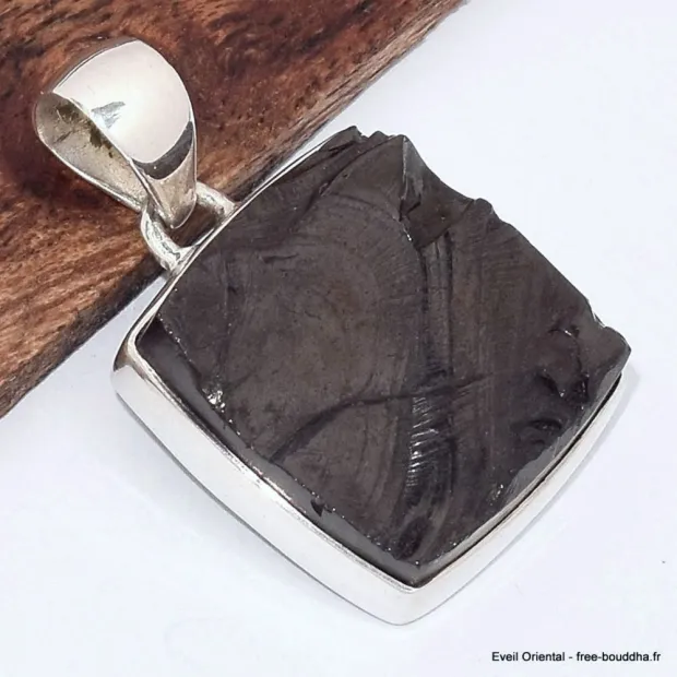 Pendentif Shungite Elite carré serti clos - Pendentifs pierres naturelles