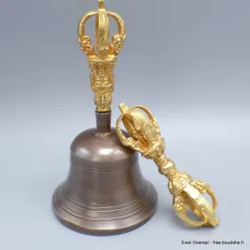 Cloche tibétaine et dorjé tibétain haute qualité 17 cm - Objets rituels bouddhistes
