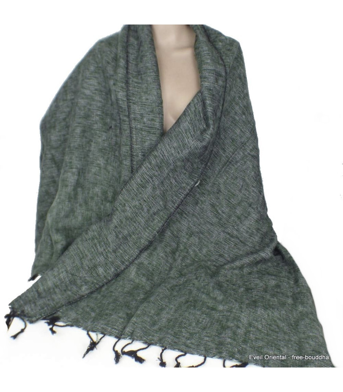 Châle népalais vert forêt marbré Châles laine de yak CPLY220