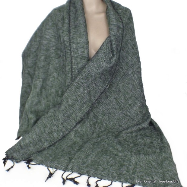 Châle népalais vert forêt marbré Châles laine de yak CPLY220