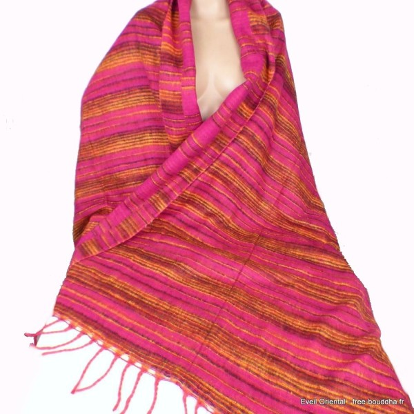 Grand châle laine de yack 100 x 200 cm fuschia marron Grand Châle népalais 100 x 200 cm GCN33