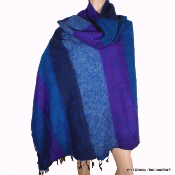 Très grand châle népalais 240 x 120 cm bleu mauve Très grand châle népalais 240 x 120 cm TGCN1