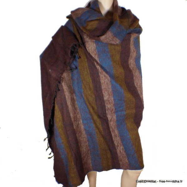 Très grand châle népalais 240 x 120 cm bleu pétrole marron Très grand châle népalais 240 x 120 cm TGCN2