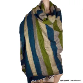 Très grand châle népalais 240 x 120 cm vert kaki - Grand châle népalais 240 x 120 cm