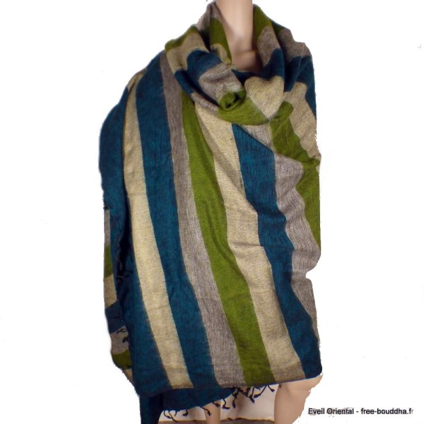 Très grand châle népalais 240 x 120 cm vert kaki Très grand châle népalais 240 x 120 cm TGCN3