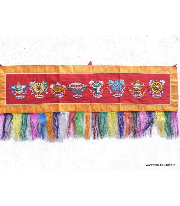 Tenture tibétaine dessus de porte Signes Auspicieux rouge Tentures tibétaines Bouddha TSA8