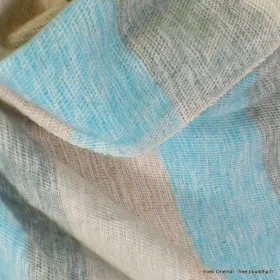 Très grand châle laine de yack bleu écru 240 x 120 cm - Grand châle népalais 240 x 120 cm