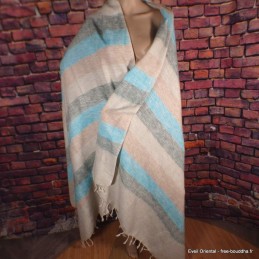 Très grand châle laine de yack bleu écru 240 x 120 cm Très grand châle népalais 240 x 120 cm TGCN5