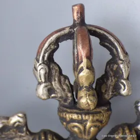 Double Dorjé tibétain en bronze pointe cuivre - Dordjé, double dorjé (sans cloche)