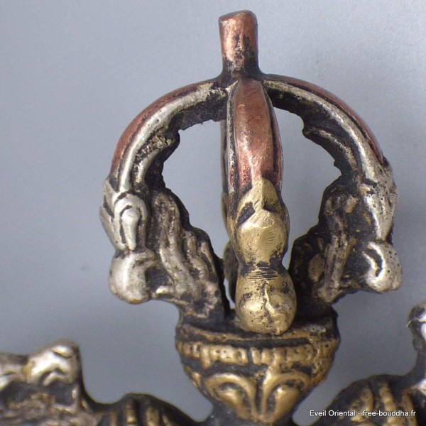 Double Dorjé tibétain en bronze pointe cuivre Cloches et dorjé tibétains dor