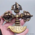 Double Dorjé tibétain et kartika en bronze et laiton - Dordjé, double dorjé (sans cloche)