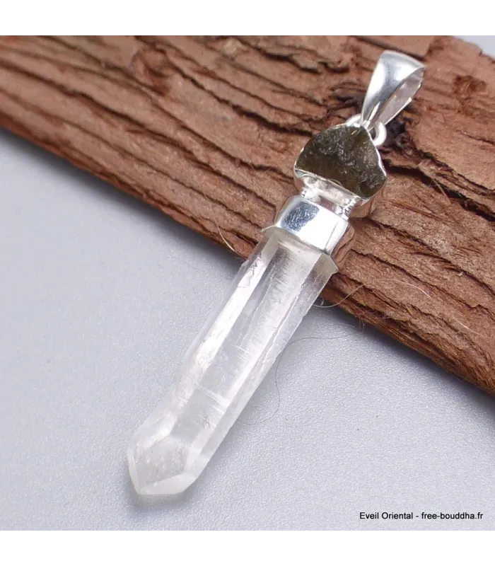 Pendentif Quartz Lémurien et Moldavite brute - Pendentifs pierres naturelles