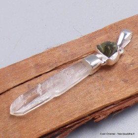 Pendentif argent Quartz Lémurien et Moldavite brute Pendentifs pierres naturelles BK86.1