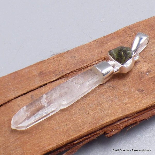 Pendentif argent Quartz Lémurien et Moldavite brute Pendentifs pierres naturelles BK86.1