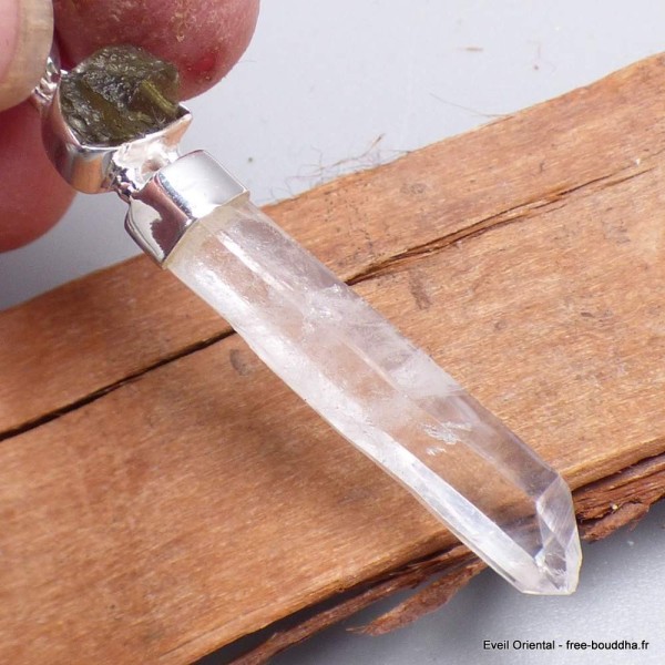 Pendentif argent Quartz Lémurien et Moldavite brute Pendentifs pierres naturelles BK86.1