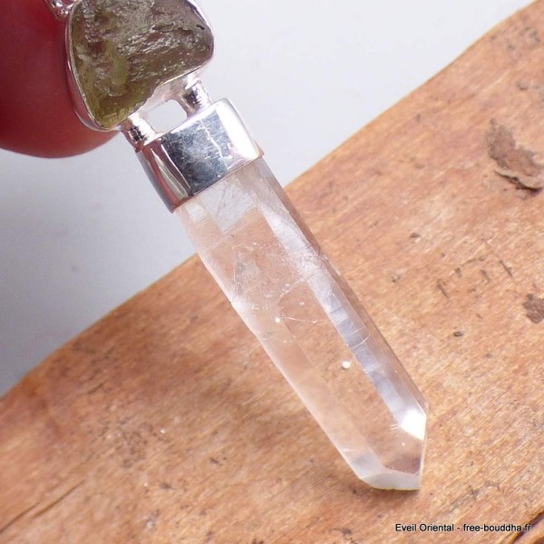 Pendentif Moldavite brute et Quartz Lémurien Bijoux en Quartz Lémurien BK86.3