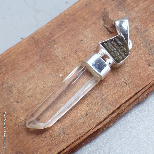 Pendentif en Moldavite brute et Quartz Lémurien Pendentifs pierres naturelles BK86.4