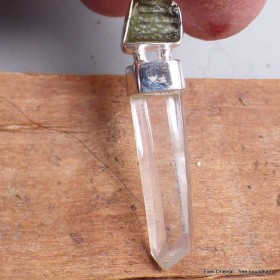 Pendentif en Moldavite brute et Quartz Lémurien Pendentifs pierres naturelles BK86.4