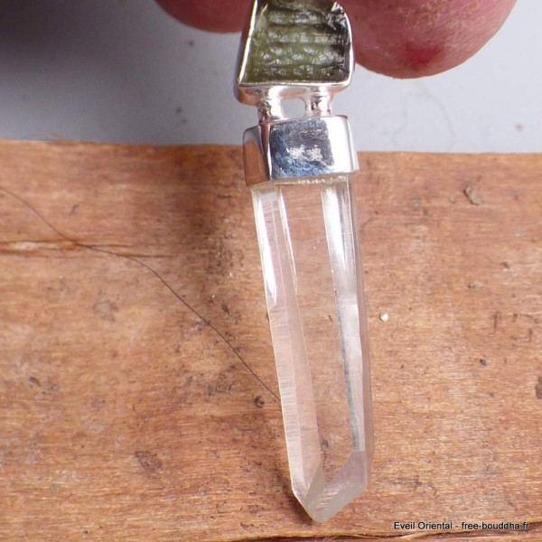 Pendentif en Moldavite brute et Quartz Lémurien Pendentifs pierres naturelles BK86.4