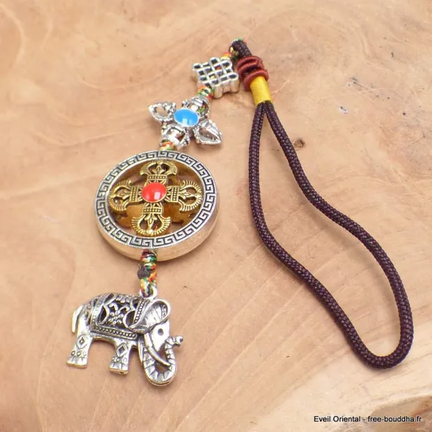 Porte-clé tibétain amulette Dorje éléphant - Amulette bouddhiste, porte-clé