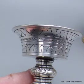 Lampe à beurre tibétaine 8 cm plaqué argent - Objets rituels bouddhistes