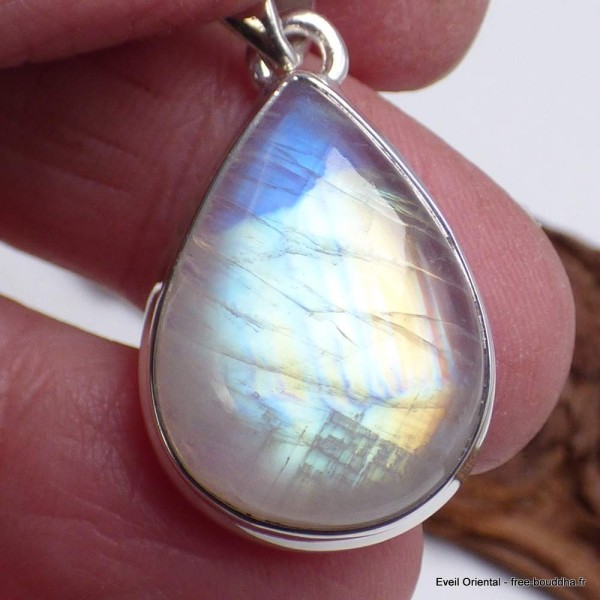 Pendentif goutte Pierre de lune jaune bleue grade A++ Bijoux en Pierre de lune CWA12.17
