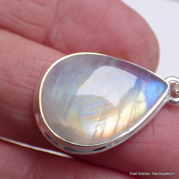 Pendentif goutte Pierre de lune jaune bleue grade A++ Bijoux en Pierre de lune CWA12.17