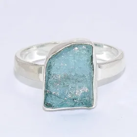 Bague en Apatite bleu néon taille 61 - Bijoux en Apatite bleue