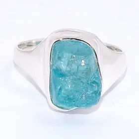 Chevalière en Apatite bleu néon taille 60 - Bijoux en Apatite bleue
