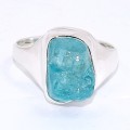 Chevalière en Apatite bleu néon taille 60 Bijoux en Apatite bleue BK100.6