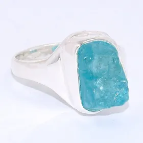 Chevalière en Apatite bleu néon taille 60 - Bijoux en Apatite bleue