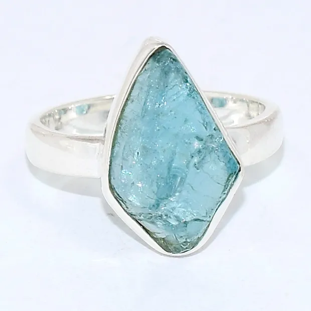 Bague asymétrique en Apatite bleu néon taille 55 - Bijoux en Apatite bleue