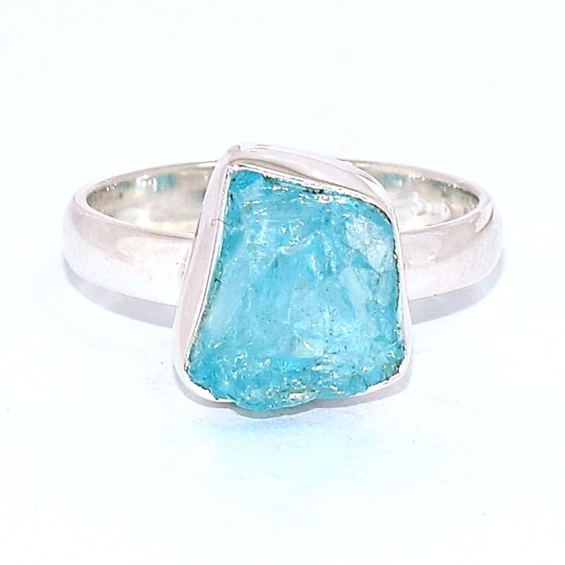 Bijou bague Apatite bleue asymétrique taille 55 