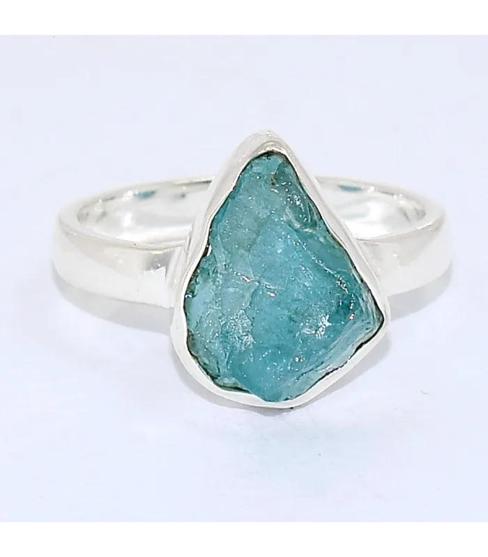 Bijou bague Apatite bleue asymétrique taille 58 - Bijoux en Apatite bleue