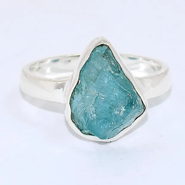 Bijou bague Apatite bleue asymétrique taille 58 - Bijoux en Apatite bleue