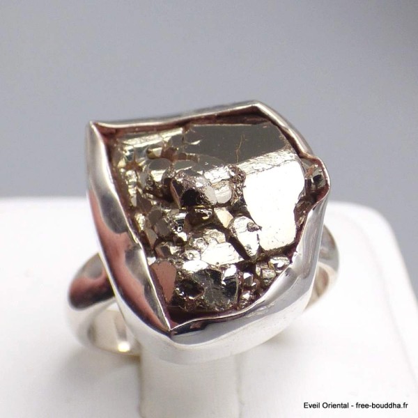 Bague asymétrique en Pyrite dorée brute taille 60 Bijoux en Pyrite YM30.12