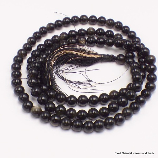 Mala tibétain de méditation en Obsidienne dorée 