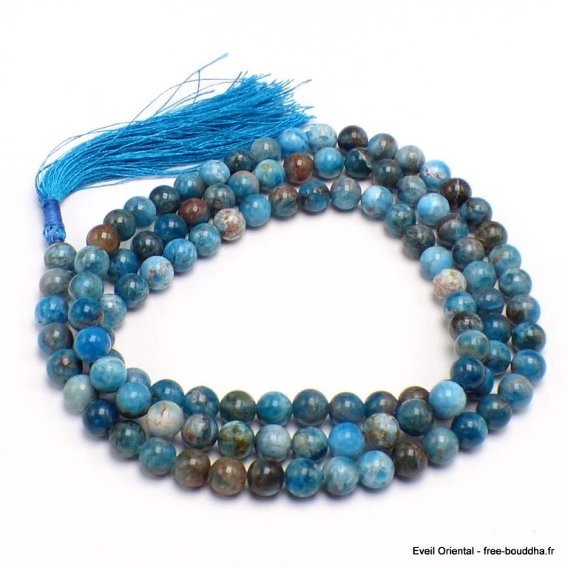 Mala tibétain authentique en Apatite bleue 