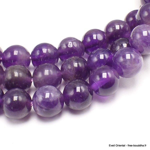 Collier mala tibétain en Améthyste qualité A Mala tibétain 108 perles MADP8