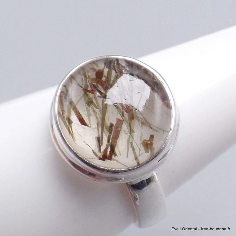 Bague goutte Quartz rutile tourmaline taille 57 