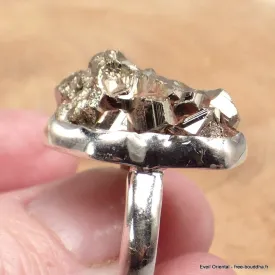 Grosse bague argent Pyrite dorée taille 56 - Bagues pierres naturelles