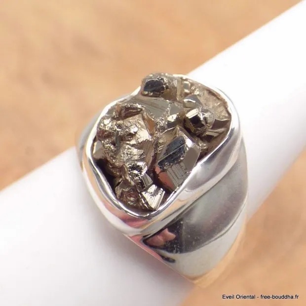 Chevalière argent Pyrite dorée taille 55 - Bagues pierres naturelles