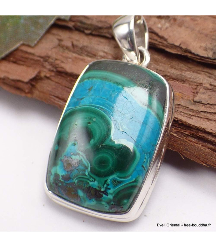 Pendentif en Malachite sur Chrysocolle rectangulaire Pendentifs pierres naturelles TUV25