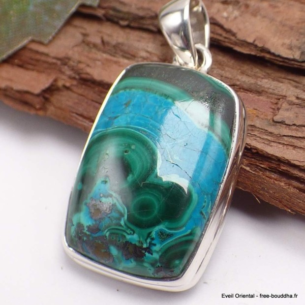 Pendentif en Malachite sur Chrysocolle rectangulaire Pendentifs pierres naturelles TUV25