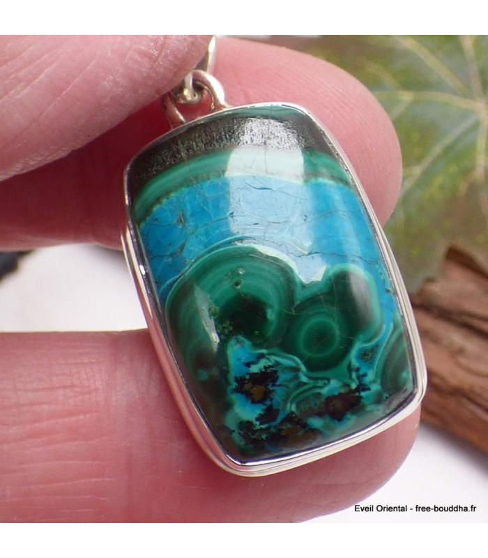 Pendentif en Malachite sur Chrysocolle rectangulaire Pendentifs pierres naturelles TUV25