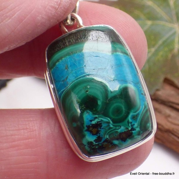 Pendentif en Malachite sur Chrysocolle rectangulaire Bijoux en Malachite Chrysocolle TUV25