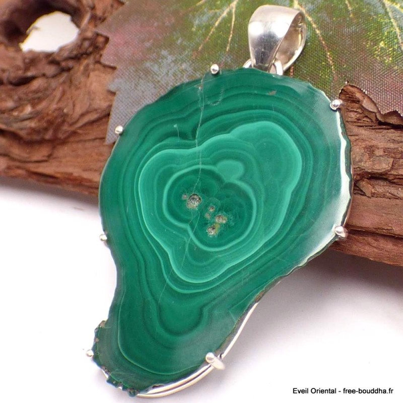 Grand pendentif en Malachite tranche Bijoux en Malachite TUV21.2